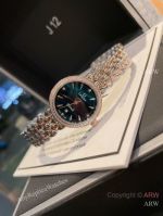 High Quality Replica Omega De Ville Prestige Shine Silver strap Green Face Dial White Diamonds Ceramic Bezel Lady Watch 28mm